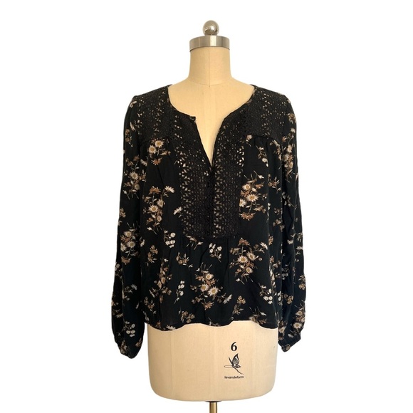 Denim and Supply Ralph Lauren Cotton blend Boho Cottagecore Floral Lace Top M - Picture 2 of 8